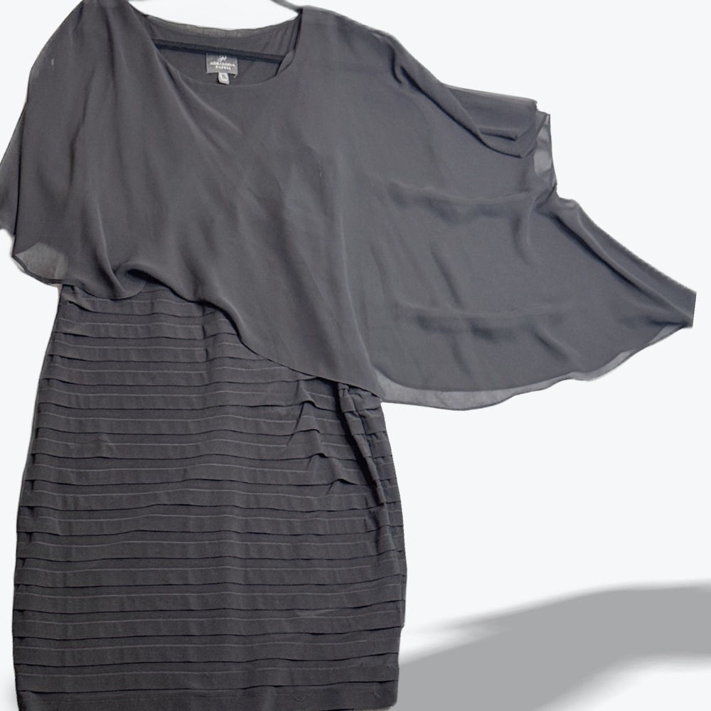 Adrianna Papell Cocktail Dress Midi Tiered Sheer Overlay Evening Party‎ Size 16